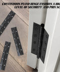 Six Piece Heavy Duty Matte Black Piano Hinges 8 Inch Continuous Steel Hardware mounted on a cabinet, showing smooth operation.