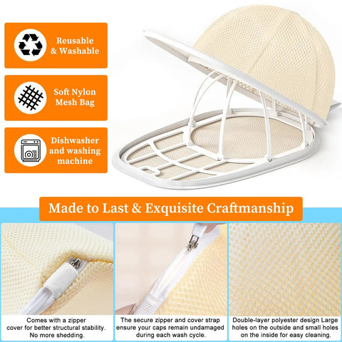 Hat Washer Cage For Washing Machine And Dishwasher Keeps Baseball Caps Shape No Fuss Clean Cap Washer Space Saving Fits Adult And Kid Hats 2 Pack Black showing construction and details.