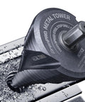 Built Tough Step Drill Bit Set With Fifteen Progressive Steps From One Quarter Inch To Two And One Half Inches M35 HSS Cobalt TiAlN Coating Delivers Sixty Eight Percent Faster Drilling And Four Hundred Fifty Percent Longer Life One Half Inch Shank in use on metal surface