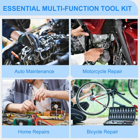 46 Piece One Quarter Inch Ratchet Socket Set With Metric Sockets Tackle Auto And Home Fixes compact DIY tool kit in use
