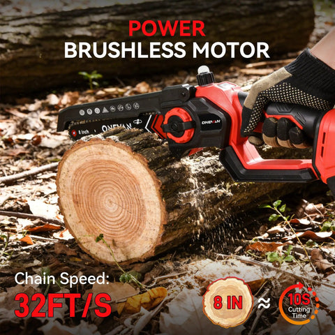 Heavy Duty 4 In 1 Cordless Pole Saw And 8 Inch Electric Chainsaw With Badass Pruning Shears Plus Two Long Lasting Batteries for cutting logs.