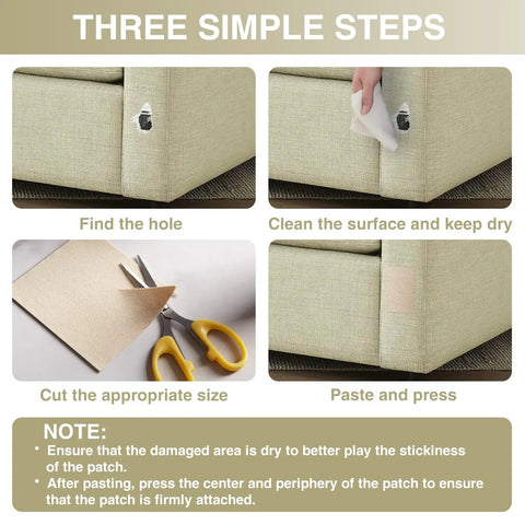 Hella Tough Canvas Repair Tape 4X70 Inch Self Adhesive Fabric Patch With Double Waterproof Coating used to fix furniture rips.
