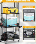 Adjustable Height Fishing Rod Holder Rack For Ten Rods Durable Pole Organizer for garage with storage and gear bins