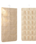 Game Changing Double Sided Hanging Closet Rod Organizer For Bras Underwear And Socks Storage Featuring Multi Grid Pockets in beige.