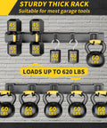 64 Inch Garage Storage Wall Mount Tool Organizer With 620Lb Load Capacity Heavy Duty Metal Hooks showing weights on rack