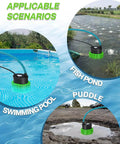 Pool Cover Pump Above Ground Submersible Water Sump Pump For Swimming Pool Water Removal With Drainage Hose 25 Feet Extra Long Power Cord 850 GPH Includes 3 Adapters IPX8 Weatherproof ABS Housing in pool, pond, and puddle scenarios.