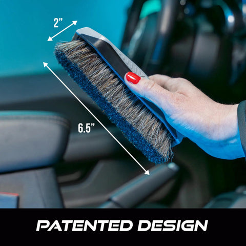 Leather Cleaning Brush With Horsehair Bristles For Car Interior And Home Use, Gently Scrubs Leather Seats Dash And Upholstery, Ergonomic 6.5 Inch Handheld Tool Gray, 6.5-inch brush in hand