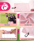 Pink Golf Gear Kit For Women 12 Piece Set with microfiber towel, carabiner, hook design, and water absorption feature.