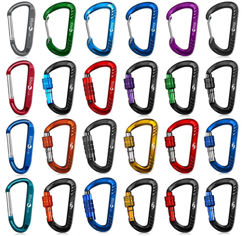 Colorful Lightweight Aluminum Snap Carabiner Set, 8 Pack D Ring Clip Style With 8 Keyrings for Outdoor Adventures