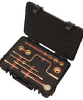 Rigged Out 17 Piece Half Inch Square Drive Socket Set Crafted From DropForged Beryllium Copper For Badass Zero Spark Action And Ultimate Job Site Flex With Ratchet Extensions And Hard Case in a hard case.