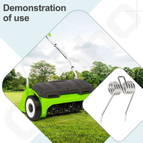 18 Pack Replacement Dethatcher Tines Compatible With Greenworks 27022 Corded Dethatcher Fourteen Inch Scarifier Rake Parts Beefy Steel Lawn Care Attachments Set shown in use on grass