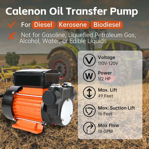 Powerful 110 Volt Fuel Transfer Pump With Half HP Motor Delivers Eighteen GPM For Diesel Kerosene Biodiesel Self Priming
