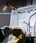 Foldable Handheld Work Light With 500 Lumen LED USB C Rechargeable, shown in workshop, highlighting 270-degree rotation.