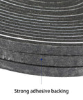 Close-up of Rock Solid CR Neoprene High Density Foam Tape Weather Stripping Seal showing strong adhesive backing on rolls.