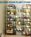 Arched Triple Column 63 Inch Wide 5 Tier Bookshelf With Open Shelves Dope Industrial Style Large Display Shelf and plants