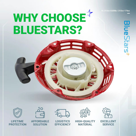 Pull Start Recoil Starter For Predator 212cc And 173cc OHV Engines, featuring durable red housing and black pull handle.