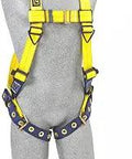 Delta Vest Style Safety Harness With Shoulder D Rings And Tongue Buckle Leg Straps, 420 Lb Capacity, Universal Fit, Yellow And Navy