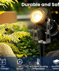Outdoor Low Voltage Landscape Lighting Kit With 8 Lights 60W Transformer 65Ft Wire 3000K Warm White Waterproof Garden Pathway Yard Spotlight Set Easy Install Dope Night Illumination spotlight glowing among plants