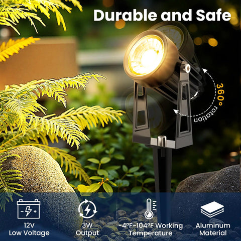 Low Voltage Outdoor Landscape Lighting Kit With LED Spotlight 60W Transformer And 65 Ft Wire Waterproof Yard Garden Tree Pathway House Lights 3000K Warm White 8 Pack illuminating garden
