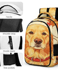 4th Of July Golden Printed Unisex Backpack Large Capacity Daypack with dog print, handle, and side pockets