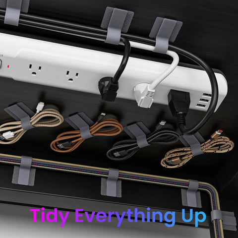 Self Adhesive Hook And Loop Cable Ties For Easy Cable Management, Sticky Back Cord Organizer And Clip, No Tools Needed, 40 Pack