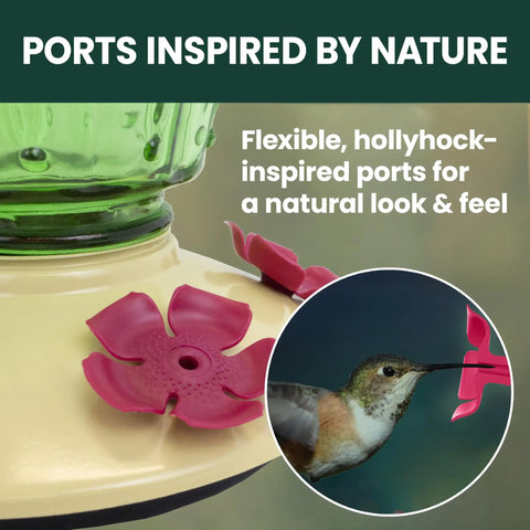 Cactus Top Fill Glass Hummingbird Feeder With Built In Bee Guards And Removable Perches 32 Ounce Nectar Capacity detail view