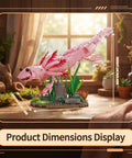 Pink Axolotl Building Block Set 998 Pieces 1 to 1 Scale amphibian model dimensions shown in home setting