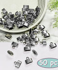 Flat Leather Cord End Caps Set, 50 Pcs Antique Silver Tassel Barrel End Caps for Jewelry Making