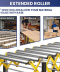Heavy Duty 50 Inch Extendable Roller Conveyor Table With Steel Frame Loads 1000 Lbs For Warehouse, Workshop And Fulfillment Center Use, showing rollers and material handling.