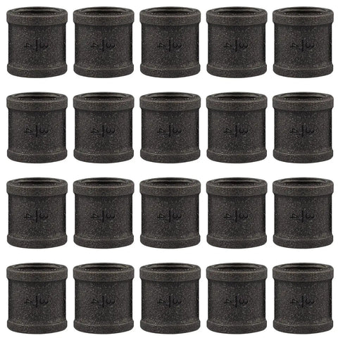 20-Pack 3/4-Inch Malleable Cast Iron Pipe Couplings For Threaded Black Pipes And Fittings Dope For DIY Steampunk Industrial Vintage Style