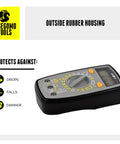 500 Volt Digital Multimeter With Backlit LCD Display, rubber housing, protects against drops, falls, and damage.