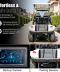 Top Shelf Two Seater Electric Golf Cart With 5kW Motor And 60V Battery showing rear view with HD rearview camera and parking sensors.