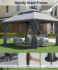 Outdoor Gazebo 10 By 13 Ft with Double Roof and Mosquito Netting Built Tough Metal Frame Canopy UV Resistant Waterproof Top Curtains