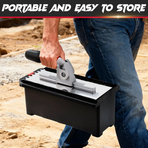 Person carrying Pro Grade Versatile Tile Trowel Set With 6 Interchangeable Notched Blades And Quick Lock Handle in portable case