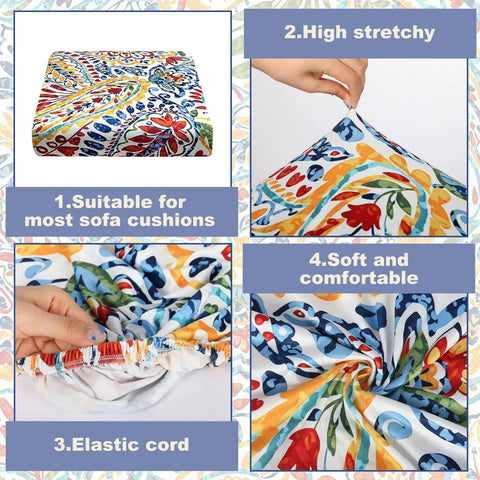 8 Pcs Paisley Patio Sofa Cushion Covers Set Stretchy Replacement Slipcovers For Outdoor And Indoor Cushions Fits 20 To 27 Inch