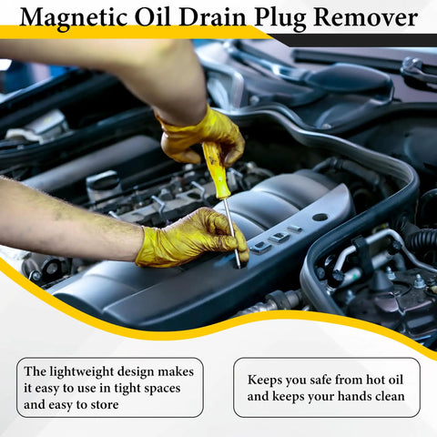 Pro Grade Heavy Duty Magnetic Oil Drain Plug Remover Tool in use during car maintenance in tight engine space