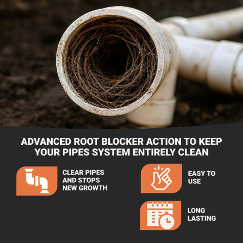 Granular Root Killer For Sewer Lines And Septic Systems, Fast Acting Copper Formula That Kills Existing Roots And Stops Regrowth, pipe with roots