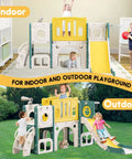 8 In 1 Toddler Climber And Slide Playset With Basketball Hoop For Indoor And Outdoor Fun, children playing indoors and outdoors