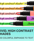 Clear View Highlighter Sticks With Chisel Tip, Assorted Fluorescent Colors, Eight Count, vivid ink highlighting text on paper