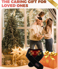 Family exchanging gifts next to Christmas tree with Red Light Therapy Belt For Neck And Shoulders That Also Treats The Rest Of Your Body All Day Cordless Infrared Heating Pad With Vibration Portable Massager displayed