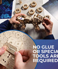 NASA Manned Mars Rover 3D Wooden Puzzle Kit for Adults Mechanical Build With Spring Drive 6x6 in hands, no glue tools required