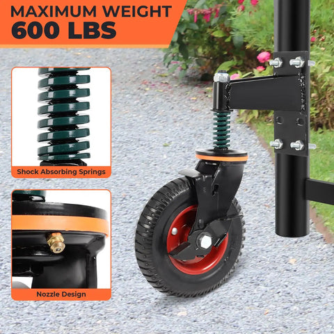 Eight Inch Gate Wheels With Brake 360 Degree Swivel Spring Loaded 600 Lbs Capacity Built Tough Gate Wheel for Metal Swing Gates