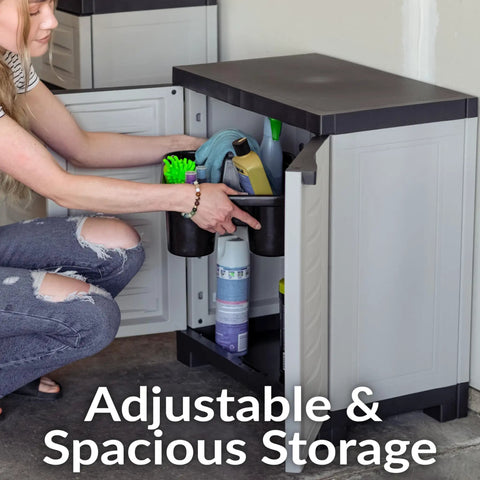 Beast Of A Heavy Duty Freestanding Resin Garage Storage Cabinet With Adjustable Shelf In Gray, Real Space Saver For Laundry Room