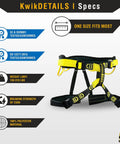 Mandrill Half Body Climbing Harness With Free Tool Lanyard, adjustable, padded, 23 kN strength, 130-310 lb weight limit.