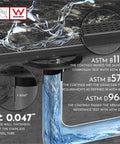 Water flowing through 32 Inch Linear Shower Drain With Square Hole Pattern Cover Grate Removable SUS304 Stainless Steel Matte Black