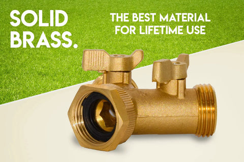 Morvat brass 2-way Y-splitter for garden hose with dual on/off valves