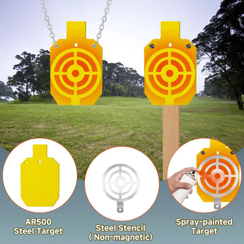 AR500 Steel Target For Shooting Range 1/2 Inch Thick 10 By 16 Inch Gong Silhouette Target In Yellow Finish displayed outdoors