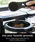 Using grounds with Specialty Coffee Maker For Hot And Iced Brews With Four Styles Classic Rich Over Ice And Specialty Brew Eight Size Options From Small Cup To Travel Mug Ten Cup Carafe Fold Away Frother Permanent Filter Removable Reservoir Black