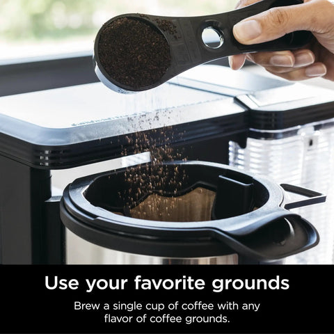 Using grounds with Specialty Coffee Maker For Hot And Iced Brews With Four Styles Classic Rich Over Ice And Specialty Brew Eight Size Options From Small Cup To Travel Mug Ten Cup Carafe Fold Away Frother Permanent Filter Removable Reservoir Black
