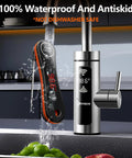 0.5s Instant Read Digital Meat Thermometer with Auto Rotating Backlit Display, IP67 Waterproof, shown under running water